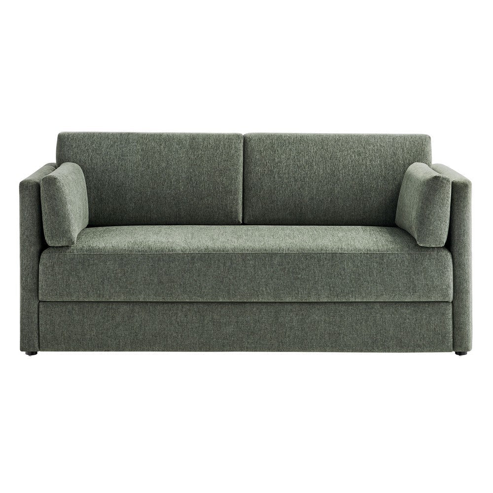 Modway Linden 73 Inch Heathered Chenille Upholstered Sofa in Eucalyptus