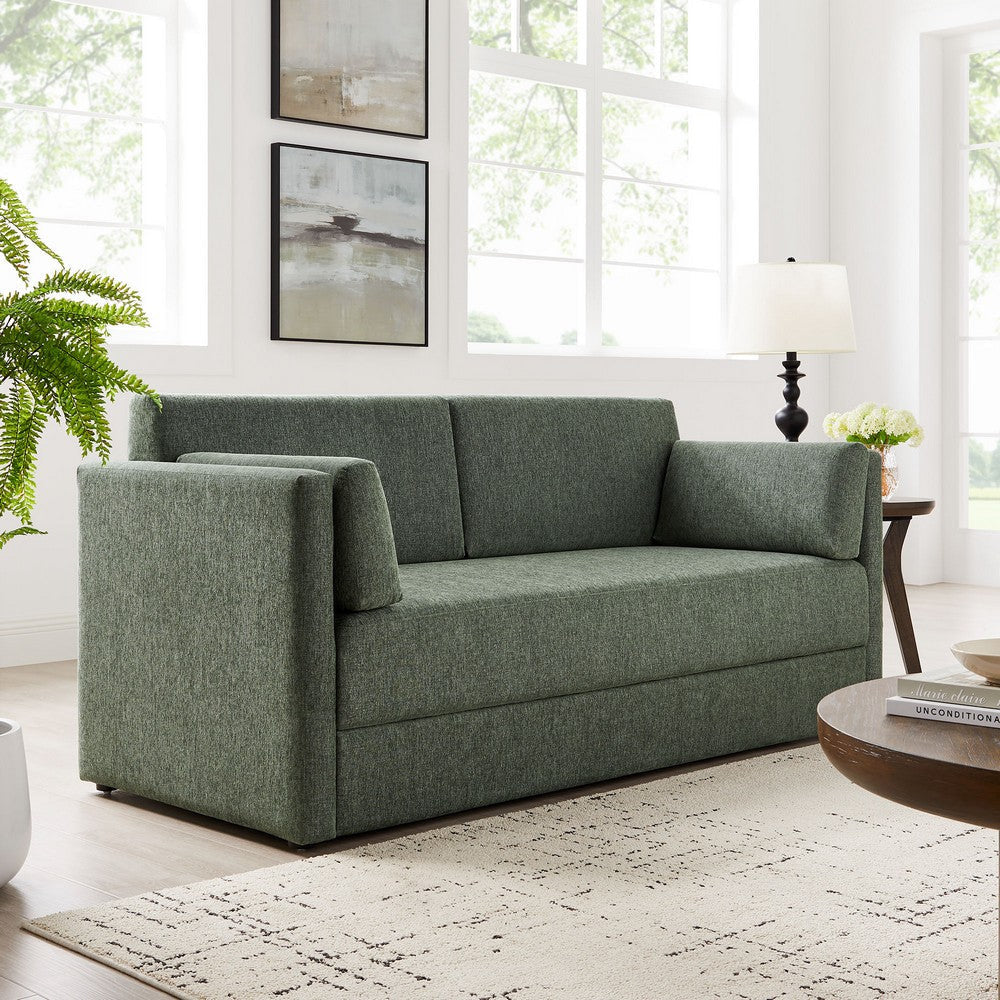 Modway Linden 73 Inch Heathered Chenille Upholstered Sofa in Eucalyptus