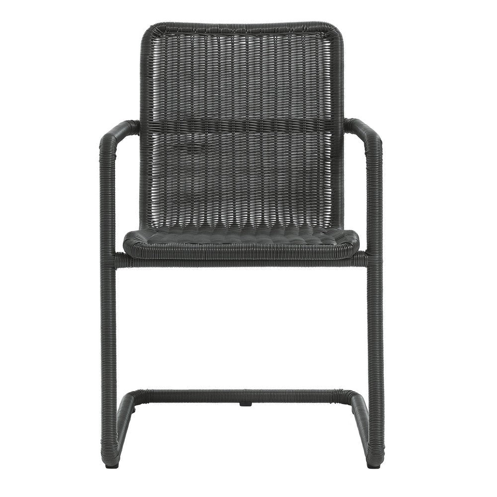 Modway Abacus Outdoor Wicker Dining Chairs Set of 2 in Slate-Wicker Patio Chairs w/Cantilever Steel Frame - All-Weather Modern Mid Century