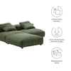 Modway Solace Modular 3-Piece Corduroy Sectional Sofa with Ottoman in Fern - Comfy Corduroy Upholstered Deep Seat Couch - Modern L-Shaped