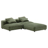 Modway Solace Modular 3-Piece Corduroy Sectional Sofa with Ottoman in Fern - Comfy Corduroy Upholstered Deep Seat Couch - Modern L-Shaped