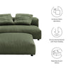 Modway Solace Modular 2-Piece Corduroy Armless Loveseat and Ottoman Set in Fern - Corduroy Upholstered 2-Seat Sofa with Ottoman - Modern