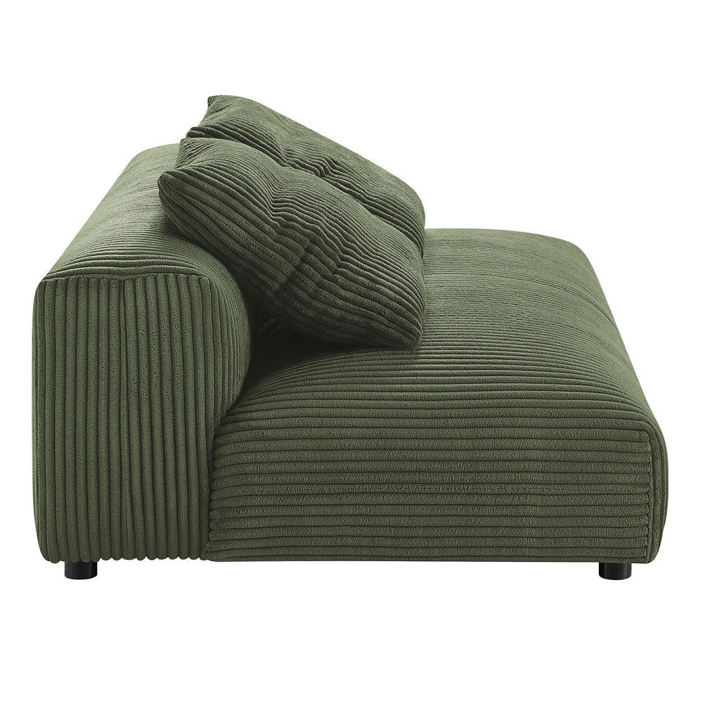 Modway Solace Modular 2-Piece Corduroy Armless Loveseat and Ottoman Set in Fern - Corduroy Upholstered 2-Seat Sofa with Ottoman - Modern