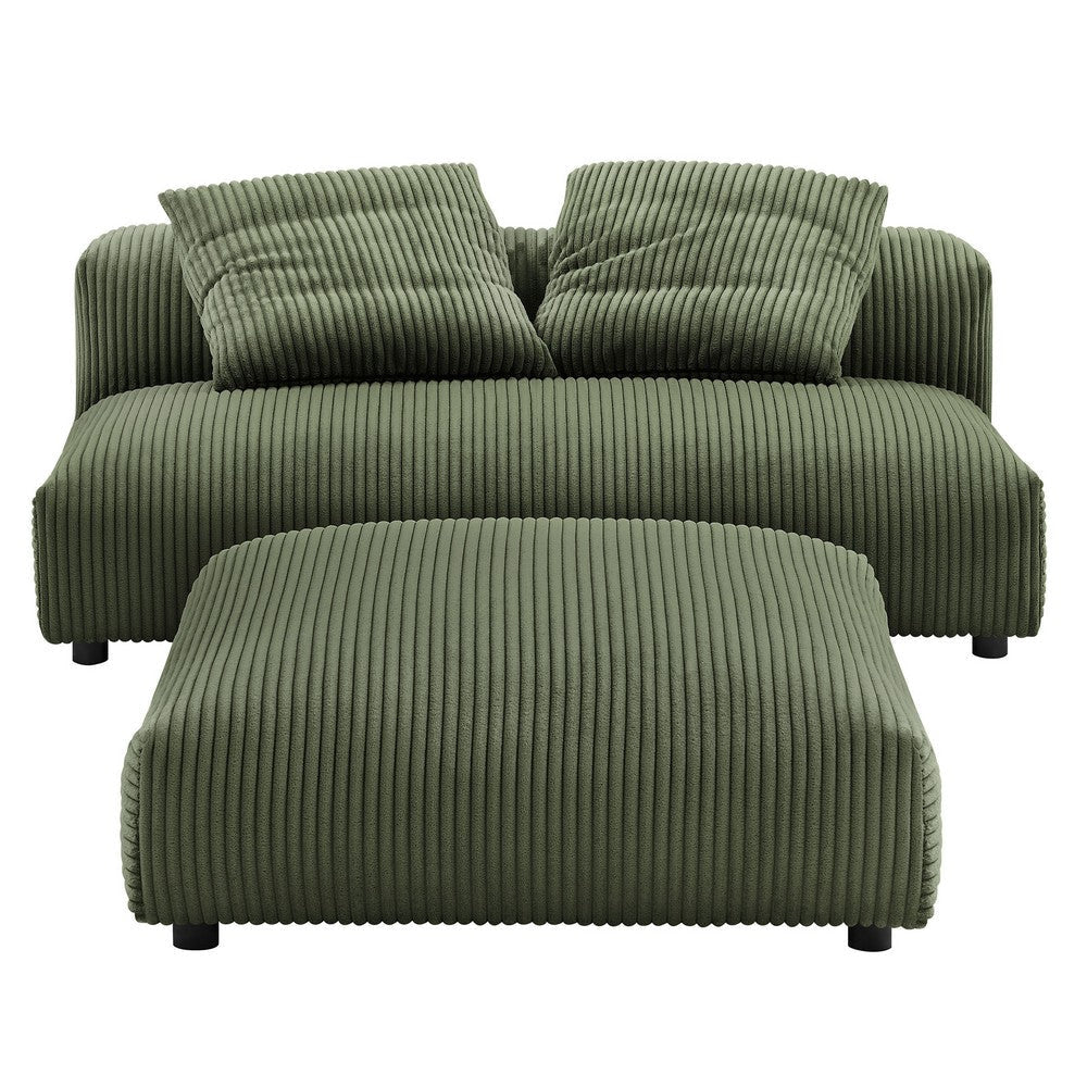 Modway Solace Modular 2-Piece Corduroy Armless Loveseat and Ottoman Set in Fern - Corduroy Upholstered 2-Seat Sofa with Ottoman - Modern