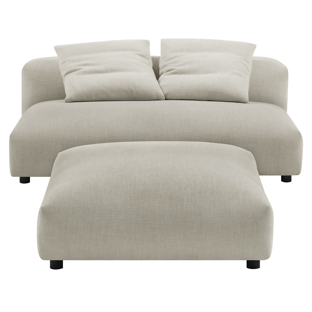 Modway Solace Modular 2-Piece Armless Fabric Loveseat and Ottoman Set in Linen - Comfy Upholstered 2-Seat Sofa with Ottoman - Modern Accent
