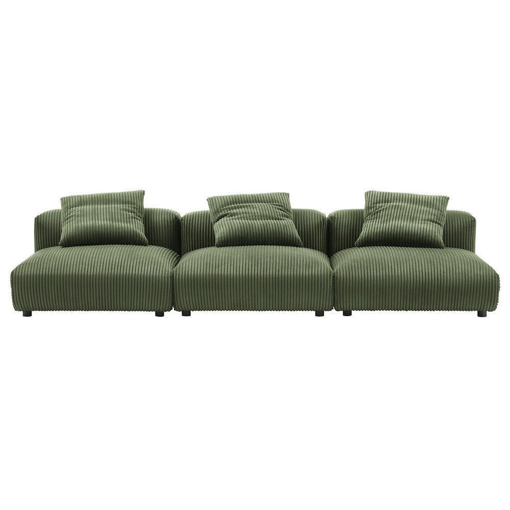 Modway Solace Corduroy 3-Piece Modular Sofa in Fern - Comfy Corduroy Upholstered Deep Seat Couch - Modern 3-Seat Armless Sectional Chairs