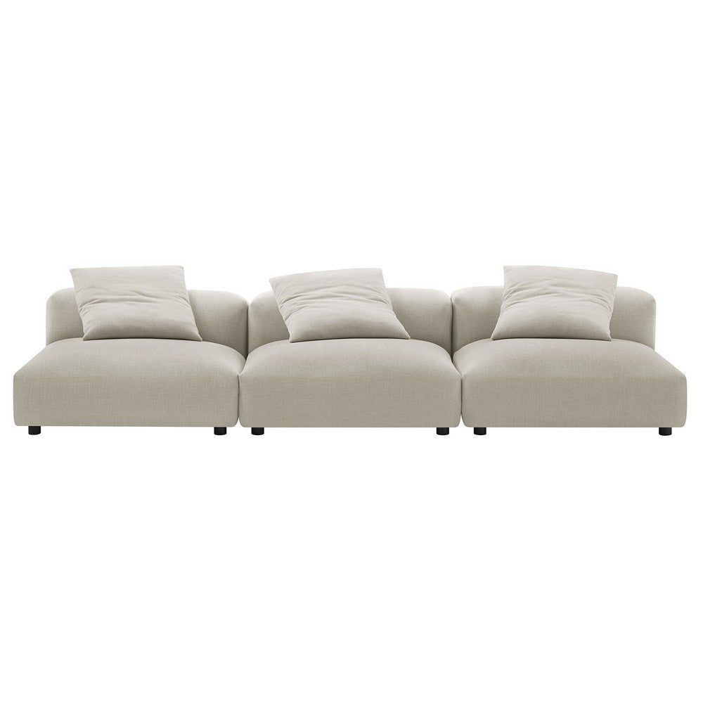Modway Solace Fabric Upholstered 3-Piece Modular Sofa in Linen - Comfy Upholstered Deep Seat Couch - Modern 3-Seat Armless Sectional Chairs