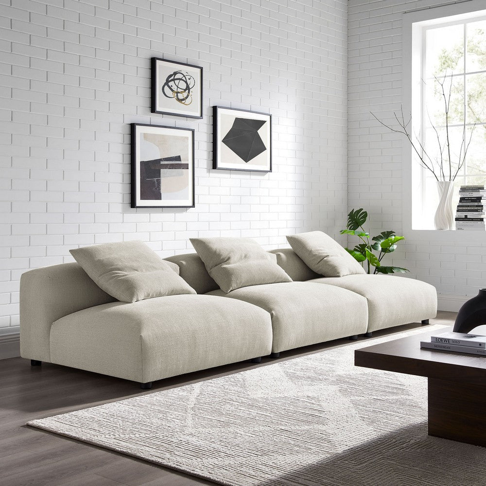 Modway Solace Fabric Upholstered 3-Piece Modular Sofa in Linen - Comfy Upholstered Deep Seat Couch - Modern 3-Seat Armless Sectional Chairs