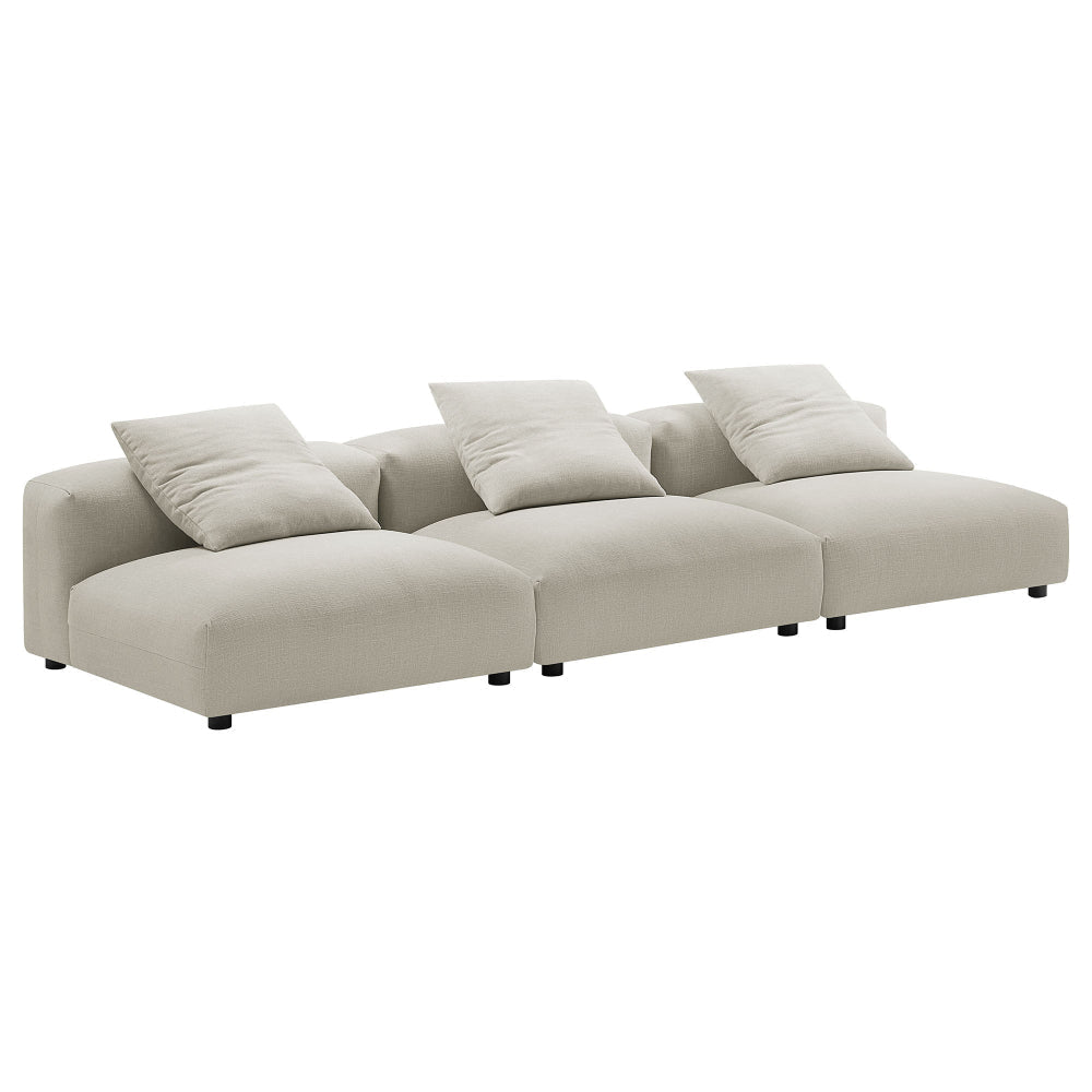 Modway Solace Fabric Upholstered 3-Piece Modular Sofa in Linen - Comfy Upholstered Deep Seat Couch - Modern 3-Seat Armless Sectional Chairs - Oversized Couches for Living Room