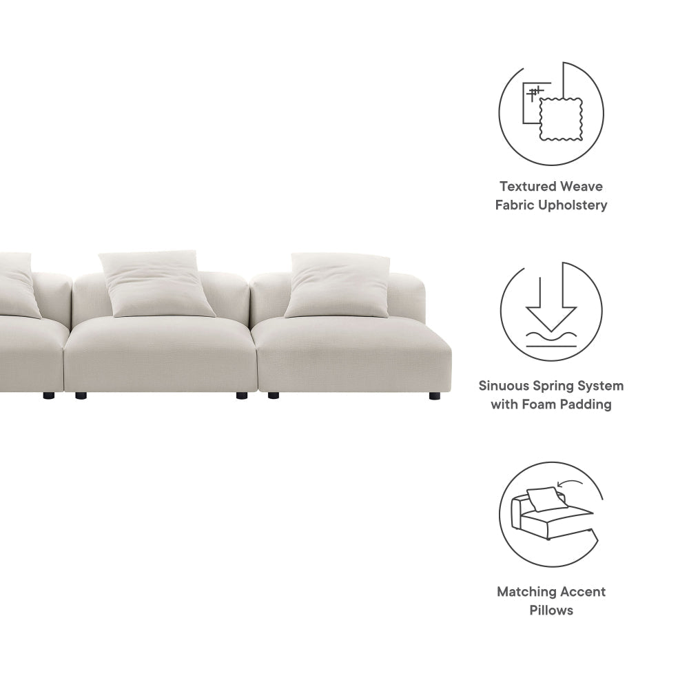 Modway Solace Fabric Upholstered 3-Piece Modular Sofa in Salt - Comfy Upholstered Deep Seat Couch - Modern 3-Seat Armless Sectional Chairs