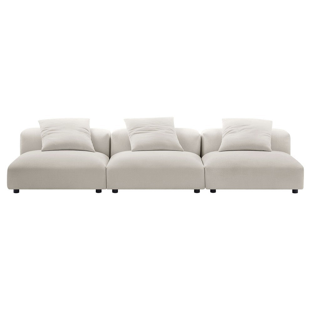 Modway Solace Fabric Upholstered 3-Piece Modular Sofa in Salt - Comfy Upholstered Deep Seat Couch - Modern 3-Seat Armless Sectional Chairs