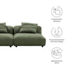 Modway Solace Corduroy 2-Piece Modular Sofa in Fern - Comfy Corduroy Upholstered Deep Seat Loveseat - Modern 2-Seat Armless Chairs