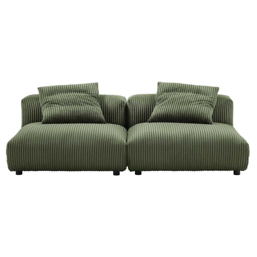 Modway Solace Corduroy 2-Piece Modular Sofa in Fern - Comfy Corduroy Upholstered Deep Seat Loveseat - Modern 2-Seat Armless Chairs
