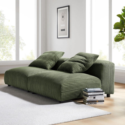 Modway Solace Corduroy 2-Piece Modular Sofa in Fern - Comfy Corduroy Upholstered Deep Seat Loveseat - Modern 2-Seat Armless Chairs - Oversized Loveseat Set for Living Room