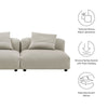 Modway Solace Fabric Upholstered 2-Piece Modular Sofa in Linen - Comfy Upholstered Deep Seat Loveseat - Modern 2-Seat Armless Sectional
