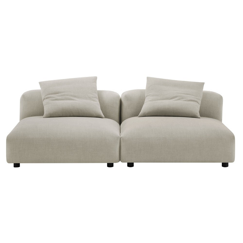 Modway Solace Fabric Upholstered 2-Piece Modular Sofa in Linen - Comfy Upholstered Deep Seat Loveseat - Modern 2-Seat Armless Sectional