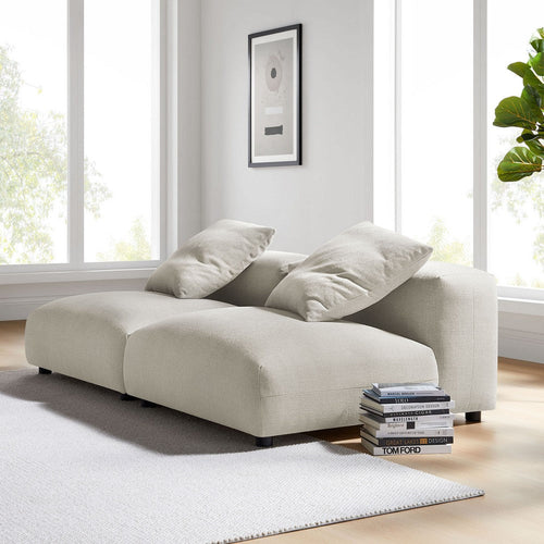 Modway Solace Fabric Upholstered 2-Piece Modular Sofa in Linen - Comfy Upholstered Deep Seat Loveseat - Modern 2-Seat Armless Sectional Chairs - Oversized Loveseat Set for Living Room