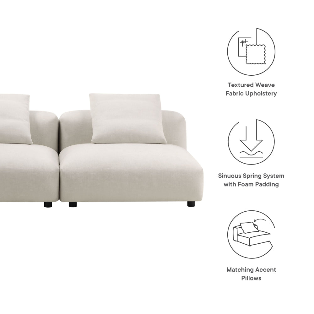 Modway Solace Fabric Upholstered 2-Piece Modular Sofa in Salt - Comfy Upholstered Deep Seat Loveseat - Modern 2-Seat Armless Sectional