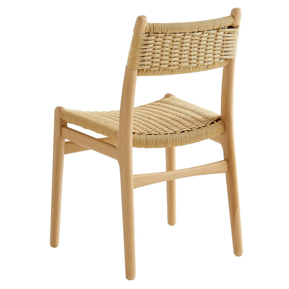 Modway Wynn Wood and Rope Dining Side Chairs Set of 2 in Natural Natural - Armless Kitchen Table Chairs - Modern Mid-Century Accent Chairs