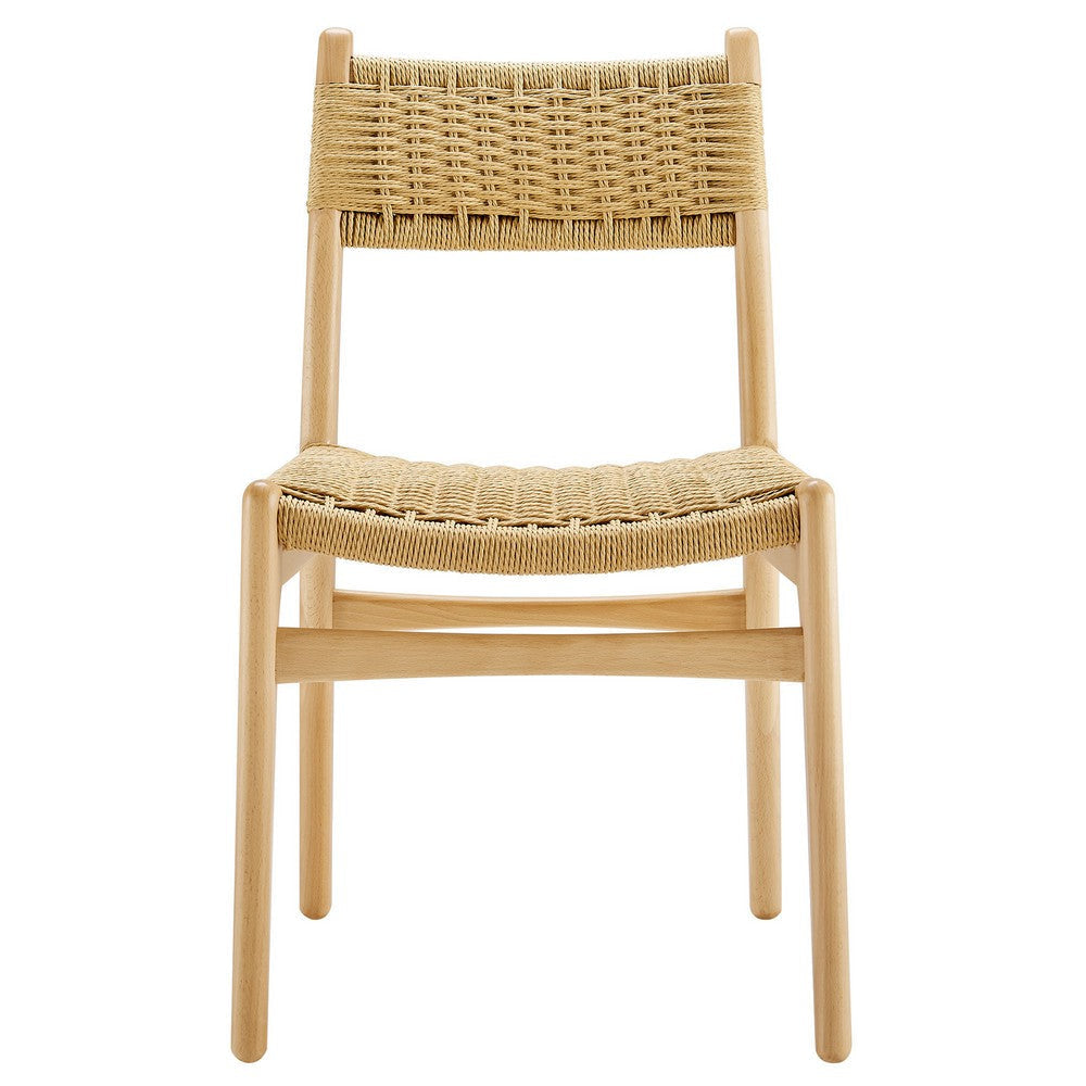Modway Wynn Wood and Rope Dining Side Chairs Set of 2 in Natural Natural - Armless Kitchen Table Chairs - Modern Mid-Century Accent Chairs