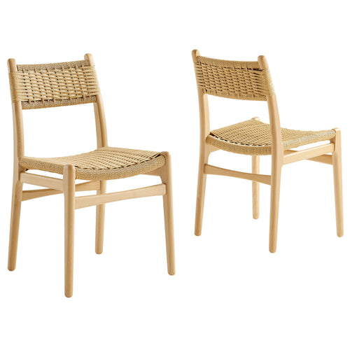 Modway Wynn Wood and Rope Dining Side Chairs Set of 2 in Natural Natural - Armless Kitchen Table Chairs - Modern Mid-Century Accent Chairs for Living Room, Reception Area, Office