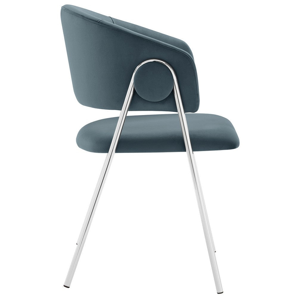 Modway Nella Performance Velvet Barrel Dining Chairs Set of 2 in Cadet Blue - Velvet Retro Club Kitchen Chairs with Metal Legs - Mid