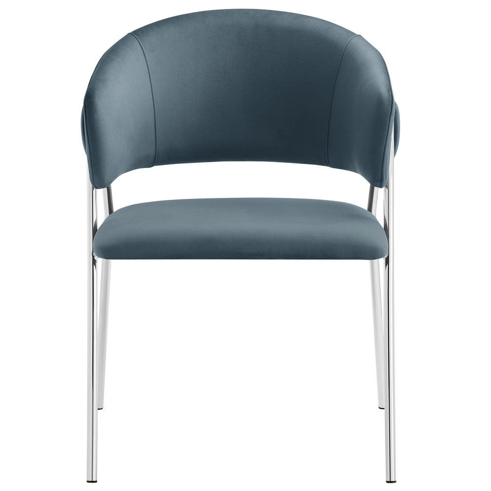 Modway Nella Performance Velvet Barrel Dining Chairs Set of 2 in Cadet Blue - Velvet Retro Club Kitchen Chairs with Metal Legs - Mid