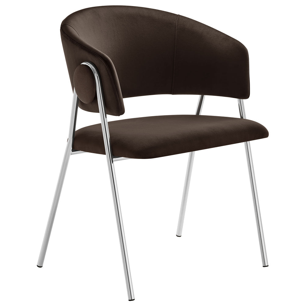 Modway Nella Performance Velvet Barrel Dining Chairs Set of 2 in Chocolate Brown - Velvet Retro Club Kitchen Chairs with Metal Legs - Mid