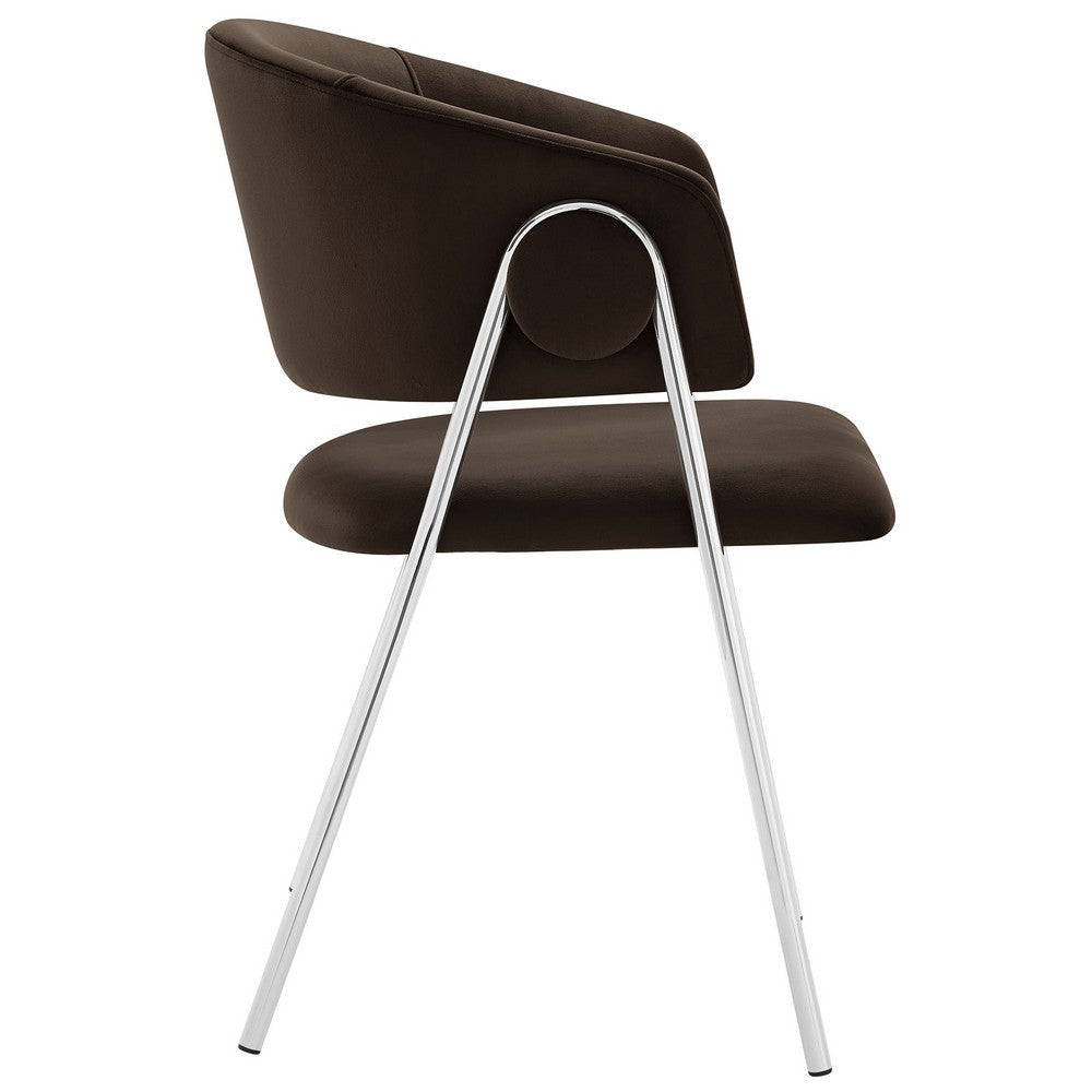 Modway Nella Performance Velvet Barrel Dining Chairs Set of 2 in Chocolate Brown - Velvet Retro Club Kitchen Chairs with Metal Legs - Mid