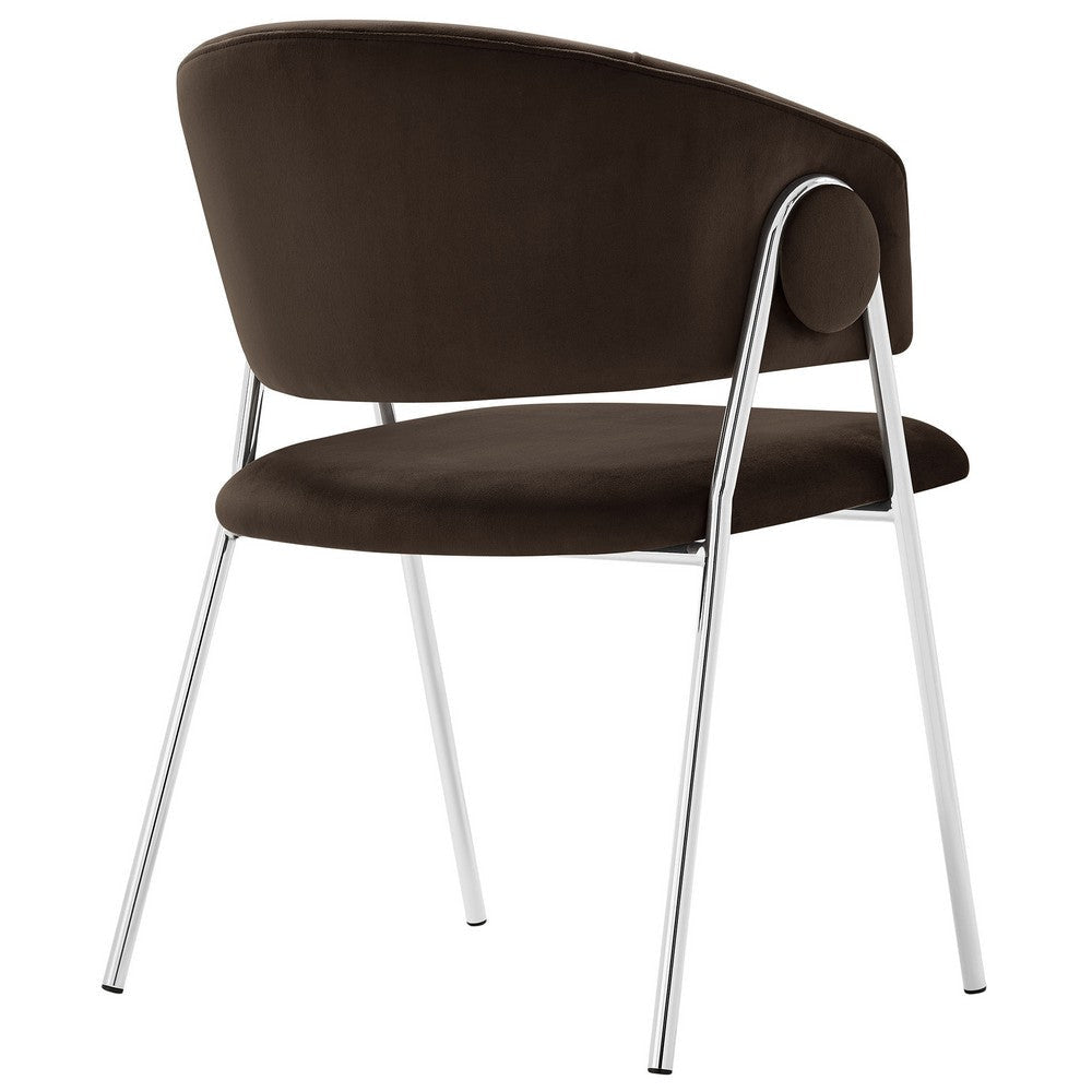 Modway Nella Performance Velvet Barrel Dining Chairs Set of 2 in Chocolate Brown - Velvet Retro Club Kitchen Chairs with Metal Legs - Mid