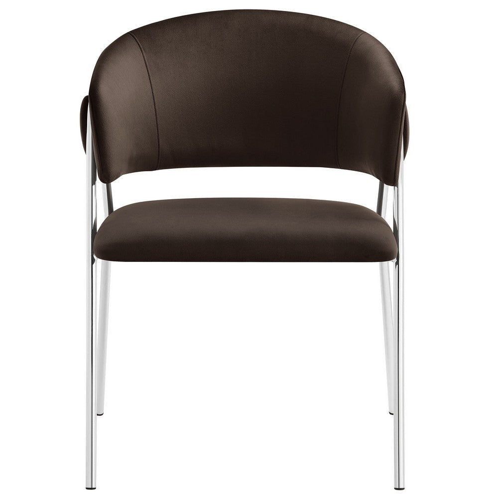 Modway Nella Performance Velvet Barrel Dining Chairs Set of 2 in Chocolate Brown - Velvet Retro Club Kitchen Chairs with Metal Legs - Mid