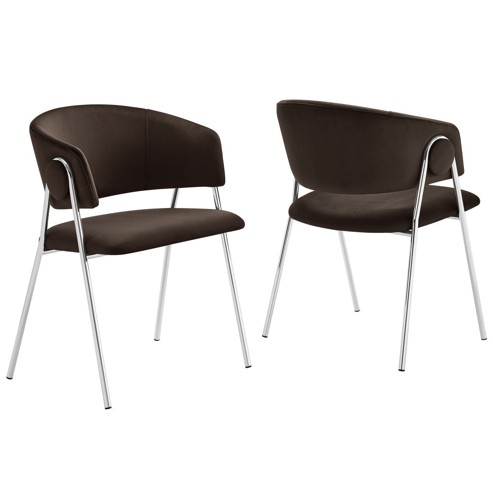 Modway Nella Performance Velvet Barrel Dining Chairs Set of 2 in Chocolate Brown - Velvet Retro Club Kitchen Chairs with Metal Legs - Mid Century Modern Living Room Accent Armchairs