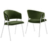 Modway Nella Performance Velvet Barrel Dining Chairs Set of 2 in Moss Green Silver - Velvet Retro Club Kitchen Chairs with Metal Legs - Mid Century Modern Living Room Accent Armchairs