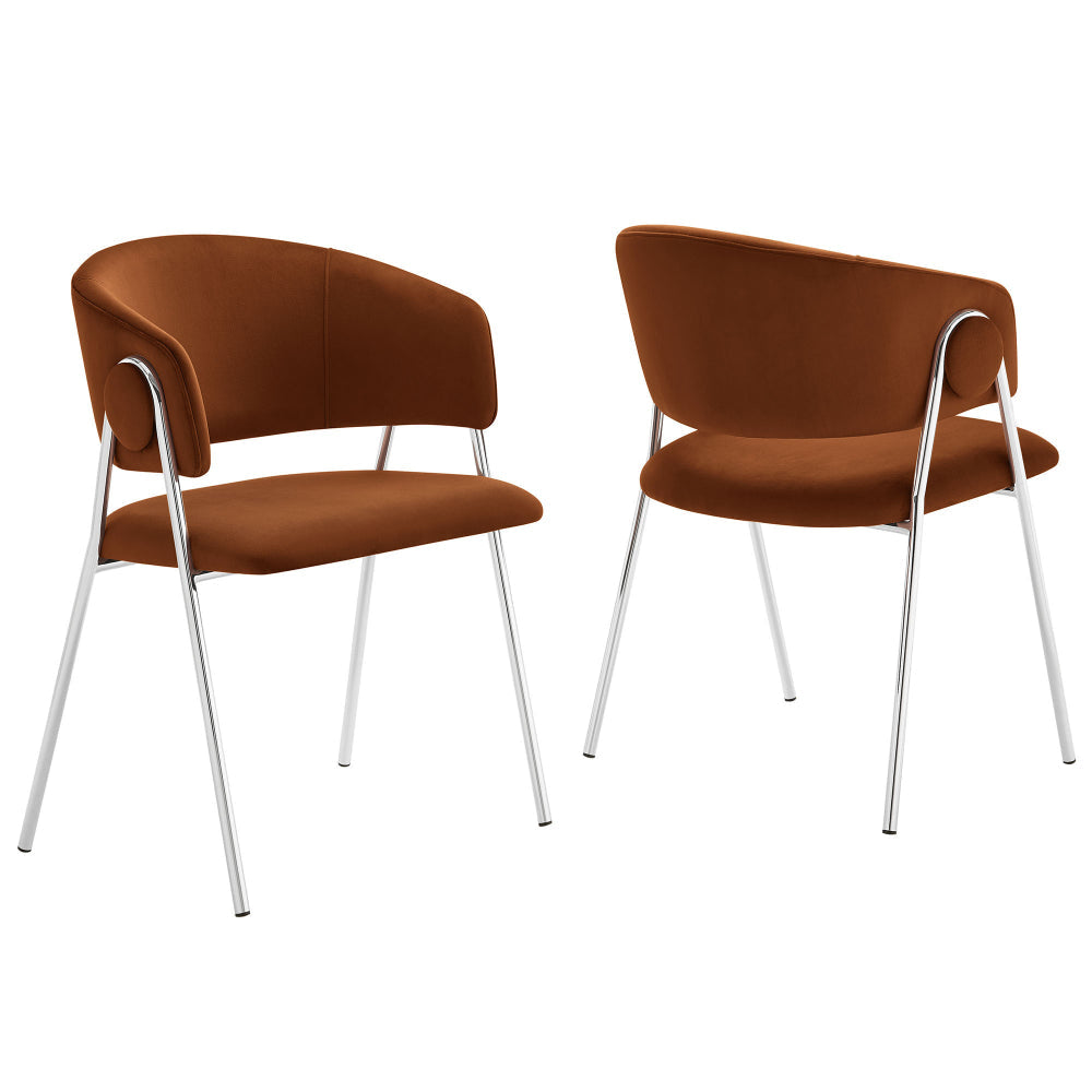 Modway Nella Performance Velvet Barrel Dining Chairs Set of 2 in Rust Silver - Velvet Retro Club Kitchen Chairs with Metal Legs - Mid Century Modern Living Room Accent Armchairs