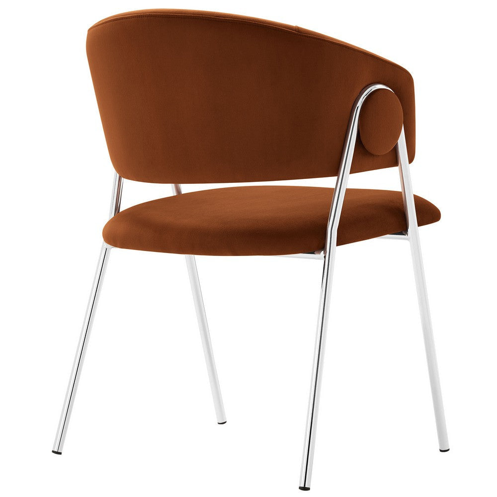 Modway Nella Performance Velvet Barrel Dining Chairs Set of 2 in Rust Silver - Velvet Retro Club Kitchen Chairs with Metal Legs - Mid