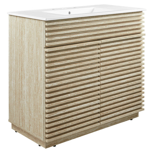 Render 36" Faux Travertine Bathroom Vanity With Sink by Modway