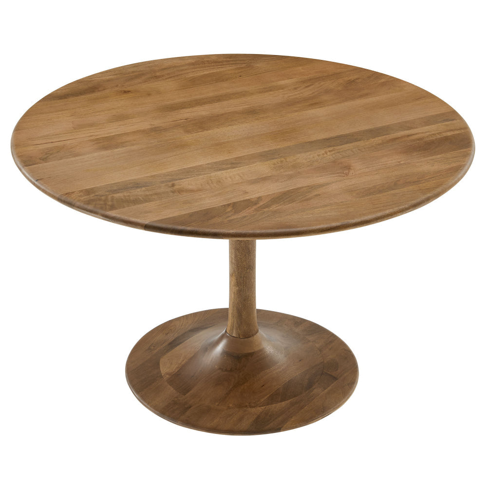 Modway Lippa 48 Inch Round Wood Dining Table in Natural – Solid Mango Wood Tabletop with Pedestal Base - Mid Century Modern Dining Room