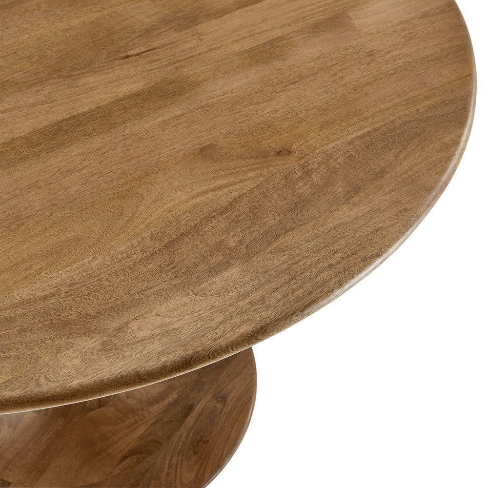 Modway Lippa 48 Inch Round Wood Dining Table in Natural – Solid Mango Wood Tabletop with Pedestal Base - Mid Century Modern Dining Room