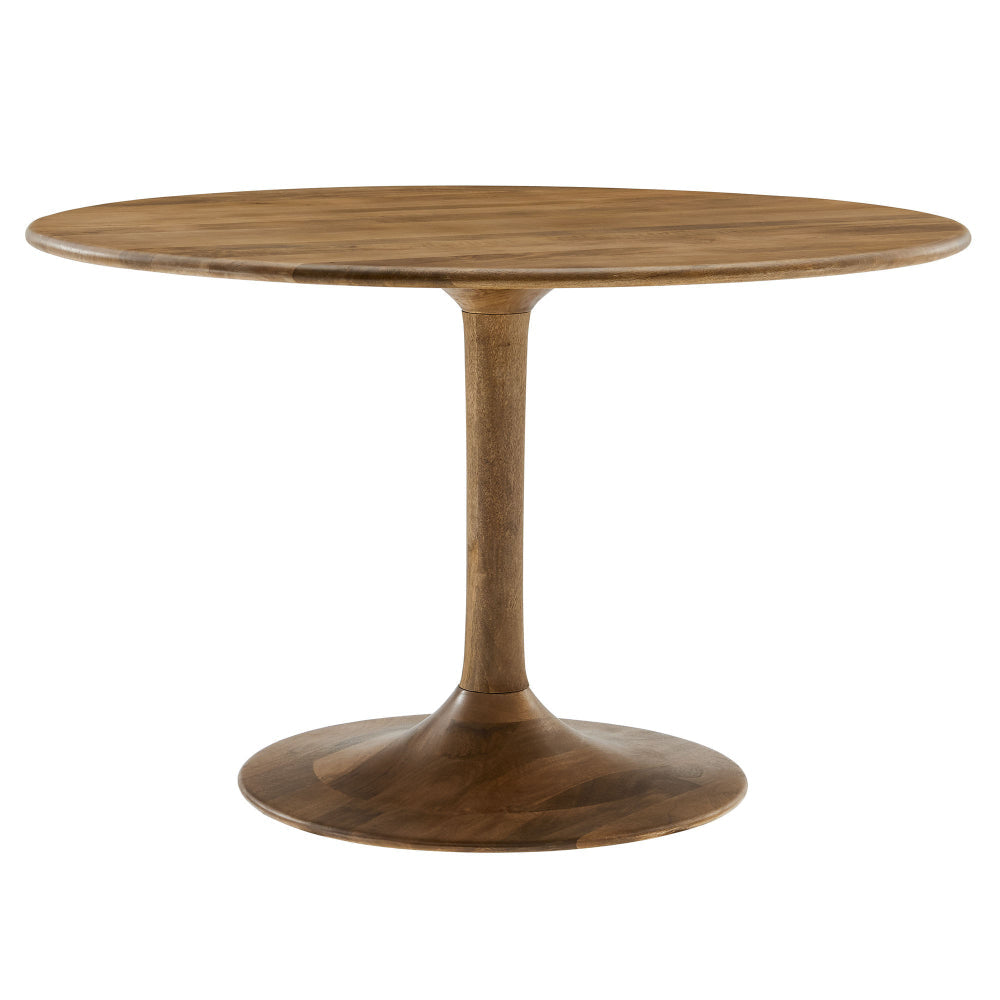 Modway Lippa 48 Inch Round Wood Dining Table in Natural – Solid Mango Wood Tabletop with Pedestal Base - Mid Century Modern Dining Room Furniture - Kitchen Table for 4-6 Person