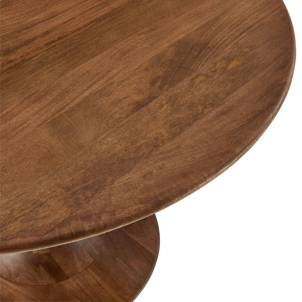 Modway Lippa 48 Inch Round Wood Dining Table in Walnut – Solid Mango Wood Tabletop with Pedestal Base - Mid Century Modern Dining Room