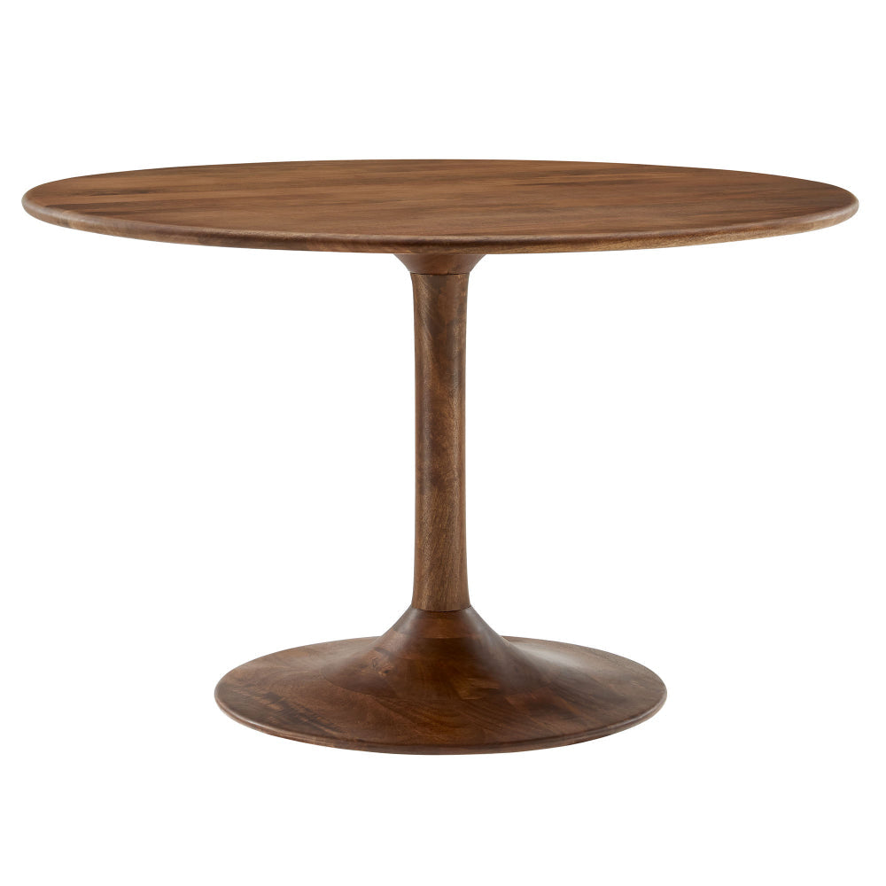 Modway Lippa 48 Inch Round Wood Dining Table in Walnut – Solid Mango Wood Tabletop with Pedestal Base - Mid Century Modern Dining Room Furniture - Kitchen Table for 4-6 Person
