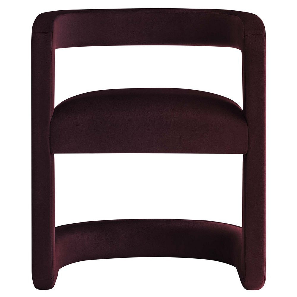 Modway Winslow Stain-Resistant Performance Velvet Dining Chair in Mulberry - Open Back Barrel Armchair - Upholstered Dining Chair - Cozy