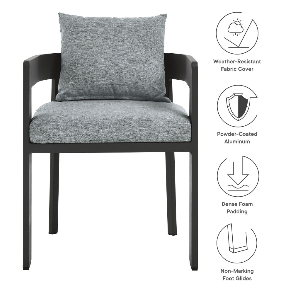 Modway Tahoe Outdoor Patio Powder-Coated Aluminum Fabric Dining Chair in Gray Gray - Patio Metal Dining Chair with Cushions - Accent
