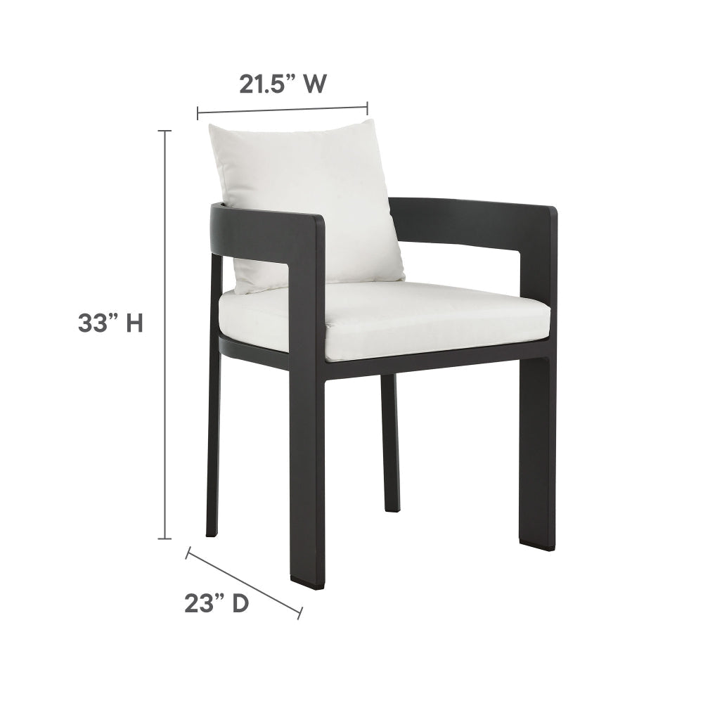 Modway Tahoe Outdoor Patio Powder-Coated Aluminum Fabric Dining Chair in Gray White - Patio Metal Dining Chair with Cushions - Accent