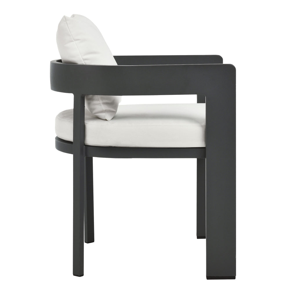 Modway Tahoe Outdoor Patio Powder-Coated Aluminum Fabric Dining Chair in Gray White - Patio Metal Dining Chair with Cushions - Accent