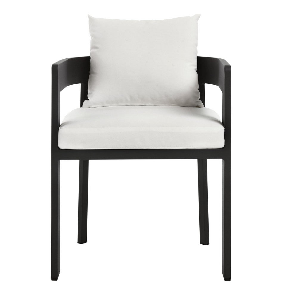 Modway Tahoe Outdoor Patio Powder-Coated Aluminum Fabric Dining Chair in Gray White - Patio Metal Dining Chair with Cushions - Accent