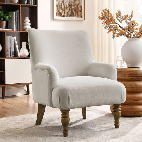 Modway Ellington Living Room Accent Armchair in Salt – Fabric Upholstered Reading Arm Chair with Wooden Legs – Modern Lounge Chair with French Piping Trim