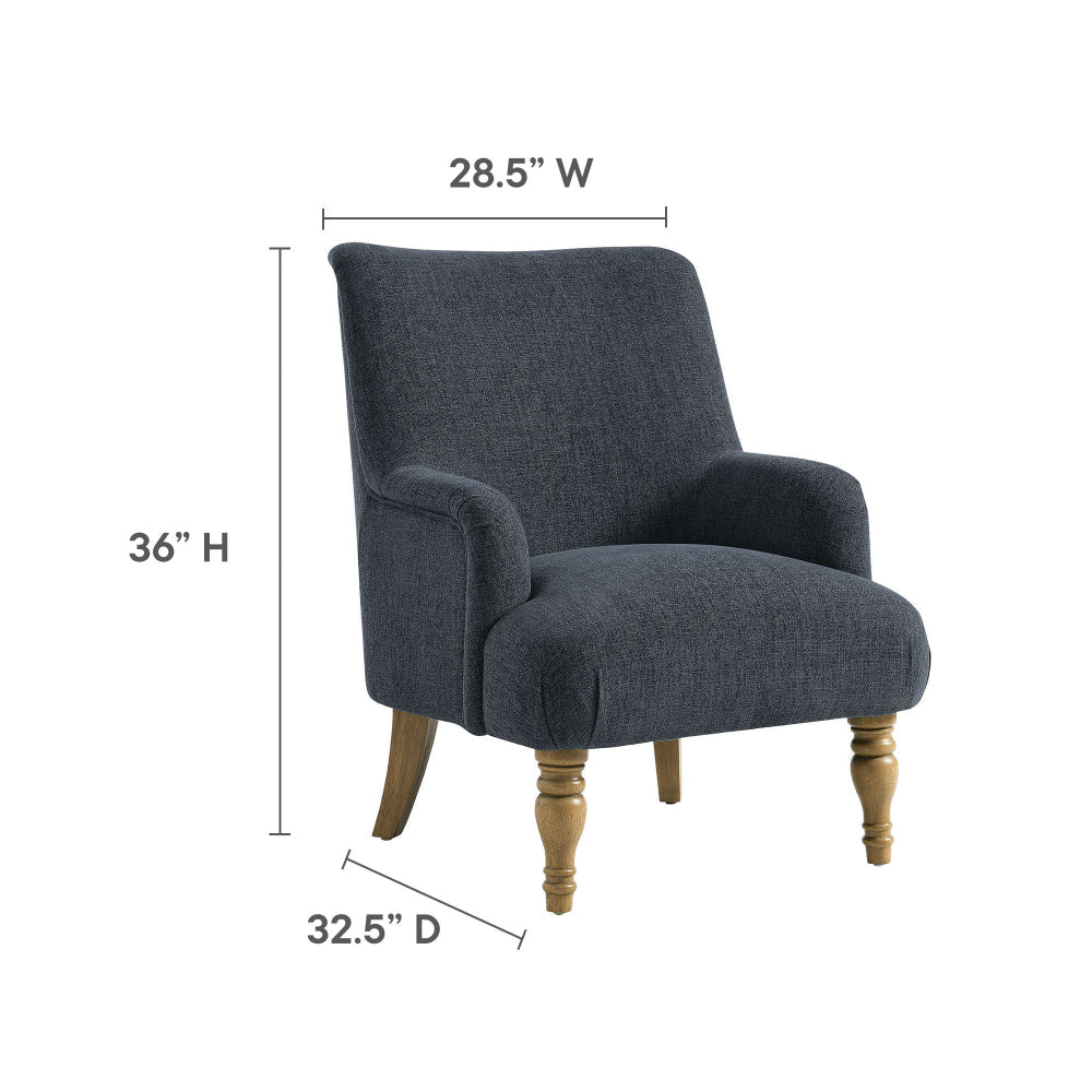 Modway Ellington Living Room Accent Armchair in Slate Blue – Fabric Upholstered Reading Arm Chair with Wooden Legs – Modern Lounge Chair