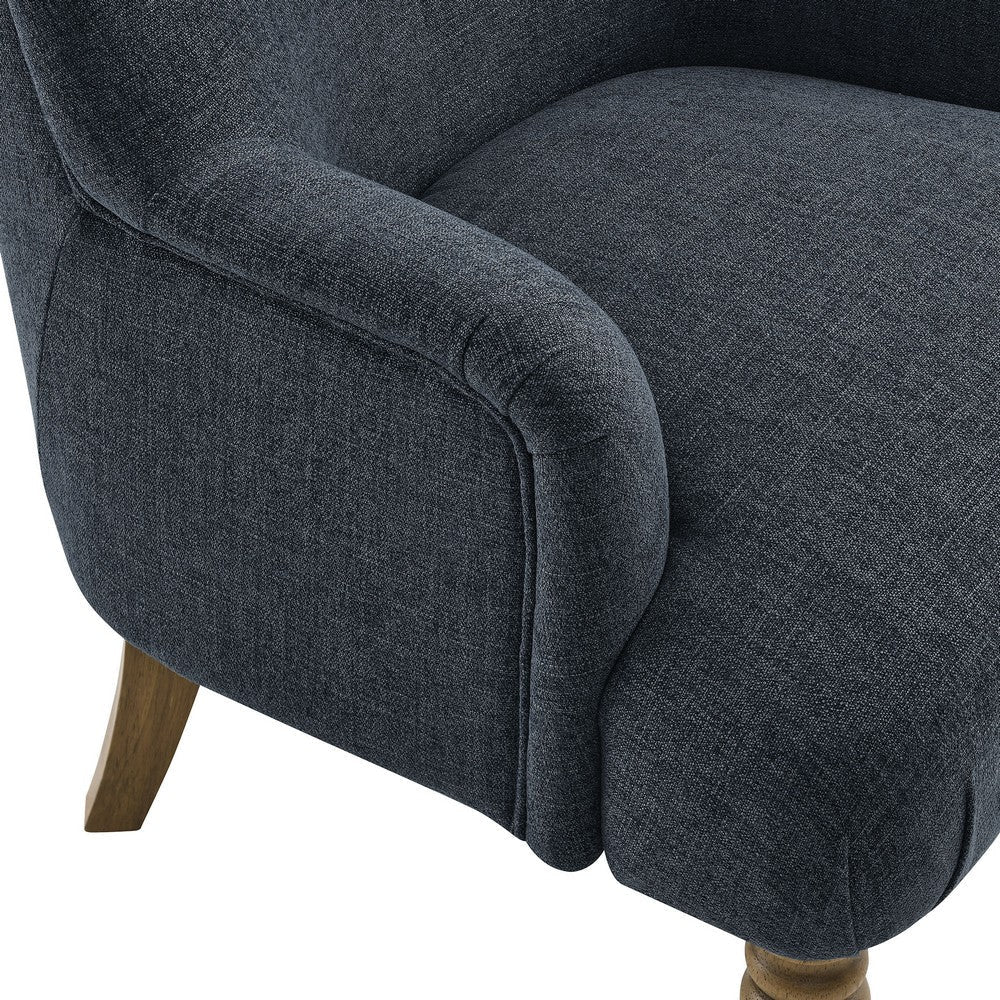 Modway Ellington Living Room Accent Armchair in Slate Blue – Fabric Upholstered Reading Arm Chair with Wooden Legs – Modern Lounge Chair