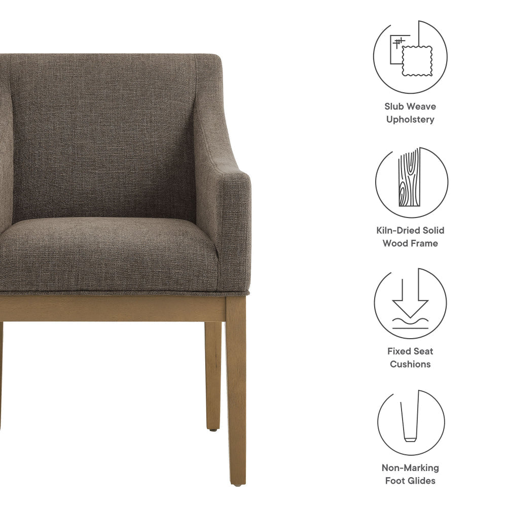 Modway Alton Upholstered Dining Chair with Arms in Mocha Natural – Mid Century Modern Padded Kitchen Chair with Wood Legs – Fabric Accent